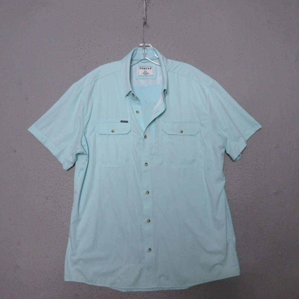 Poncho Shirt XL Slim Fit Blue Short Sleeve Pockets Performance Travel Breathable